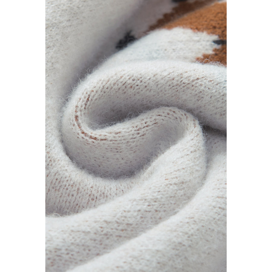 Geometric Contrast Round Neck Long Sleeve Sweater Apparel and Accessories