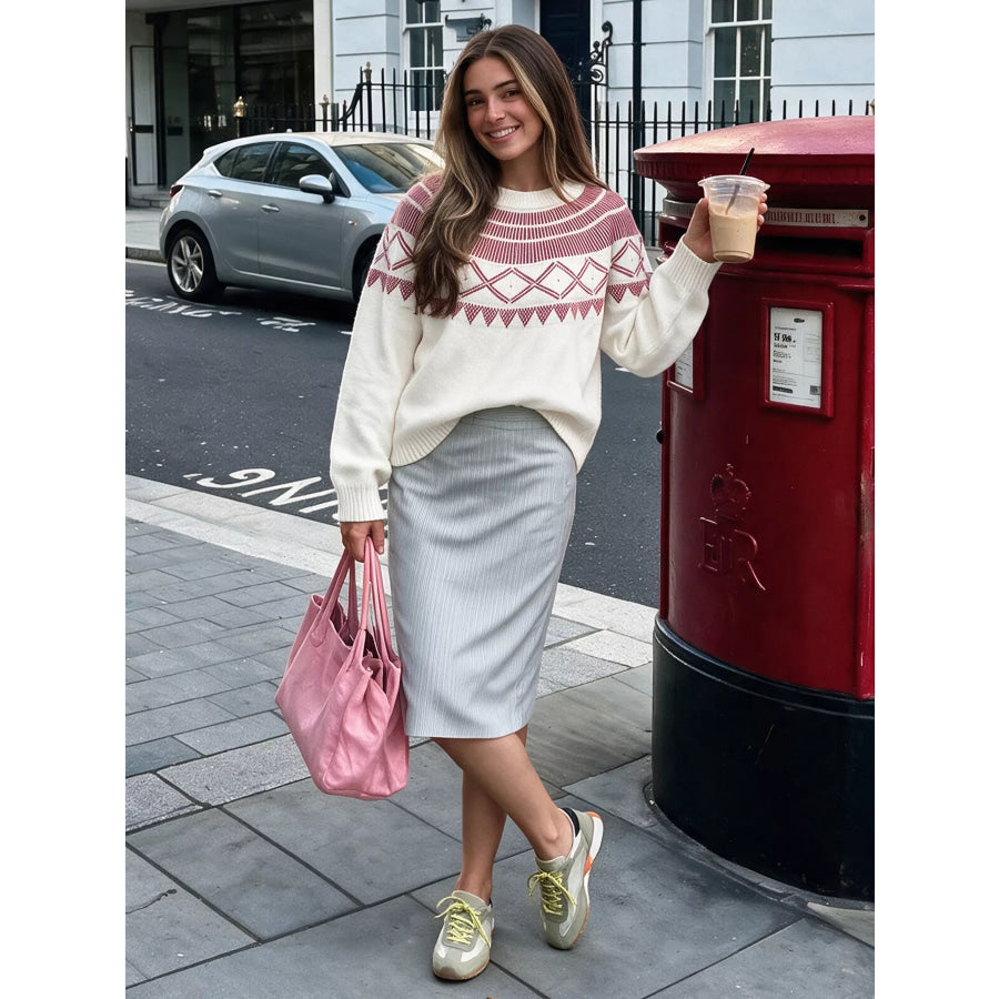 Geometric Crew Neck Knit Sweater Apparel and Accessories