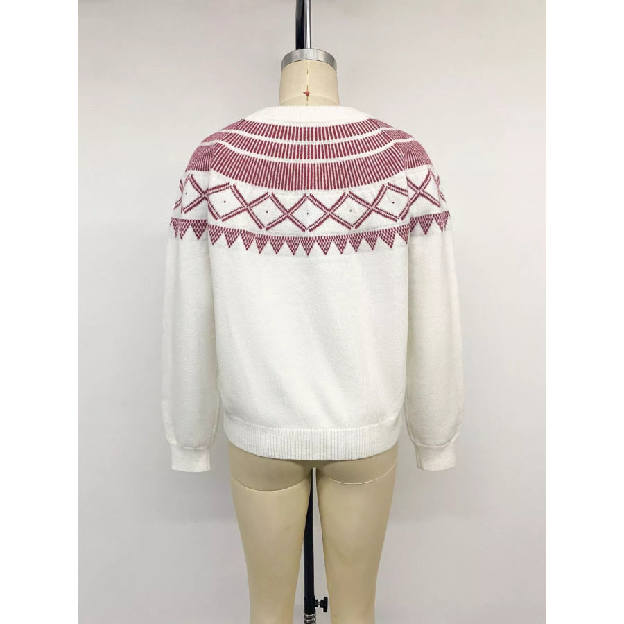 Geometric Crew Neck Knit Sweater Apparel and Accessories
