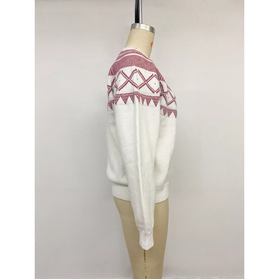 Geometric Crew Neck Knit Sweater Apparel and Accessories