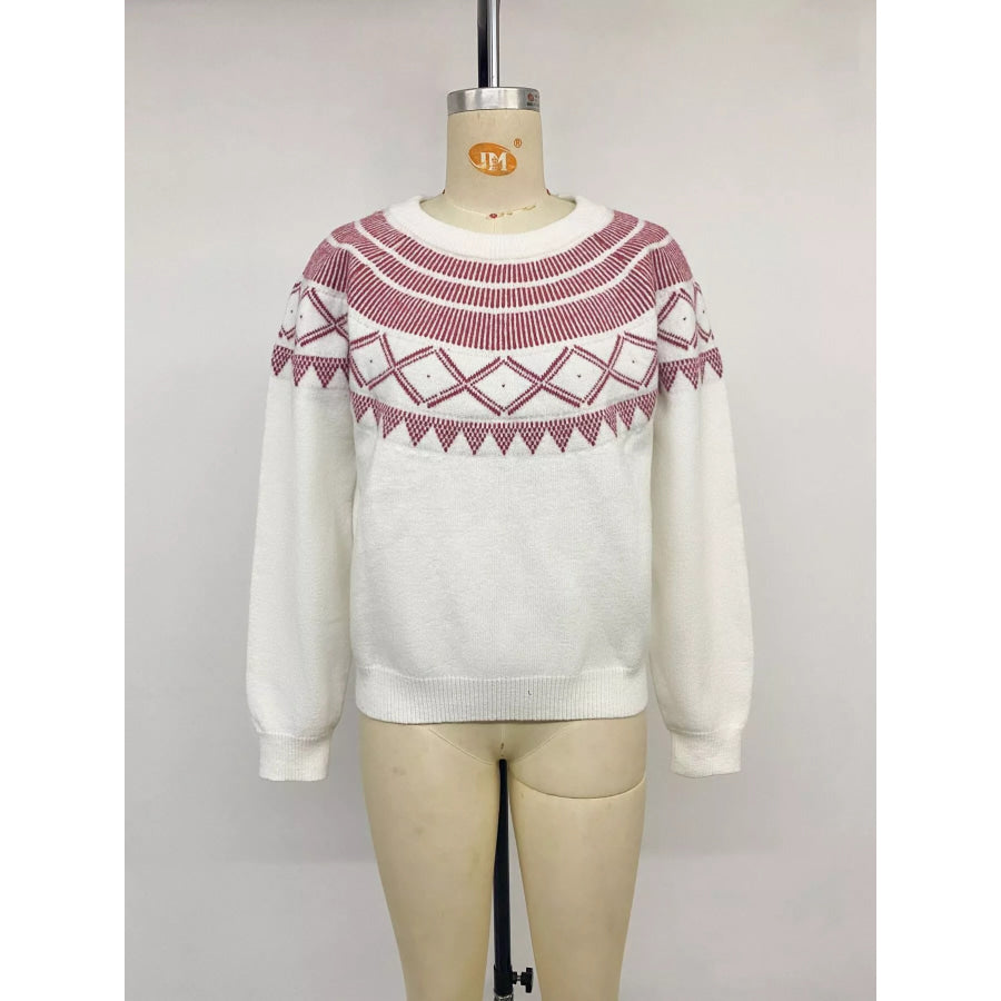 Geometric Crew Neck Knit Sweater Apparel and Accessories