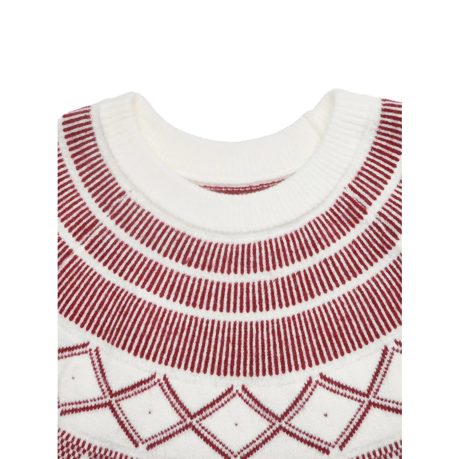 Geometric Crew Neck Knit Sweater Apparel and Accessories