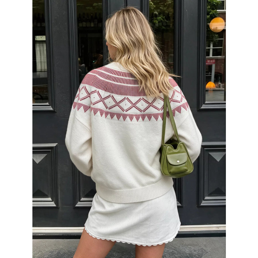 Geometric Crew Neck Knit Sweater Apparel and Accessories