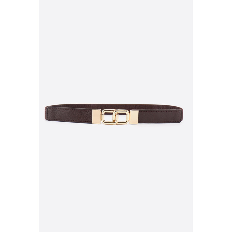 Geometric Double Buckle Elastic Belt Chocolate / One Size