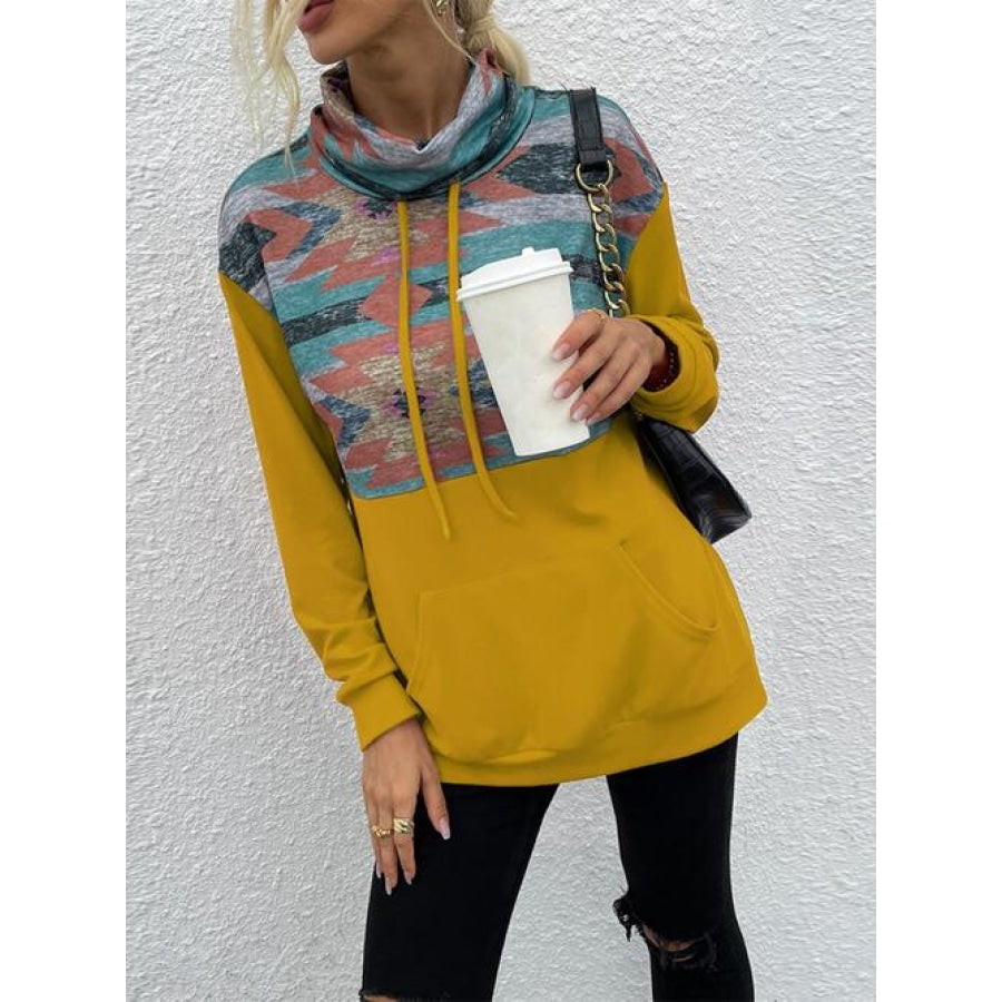 Geometric Drawstring Long-Sleeve Sweatshirt