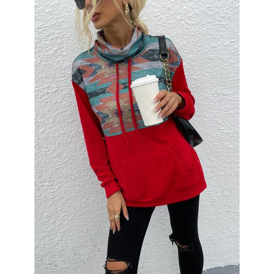 Geometric Drawstring Long-Sleeve Sweatshirt