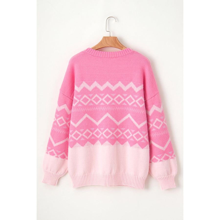 Geometric Drop Shoulder Long Sleeve Sweater Apparel and Accessories