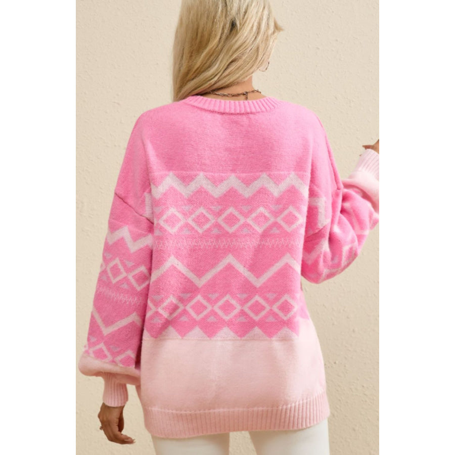 Geometric Drop Shoulder Long Sleeve Sweater Apparel and Accessories