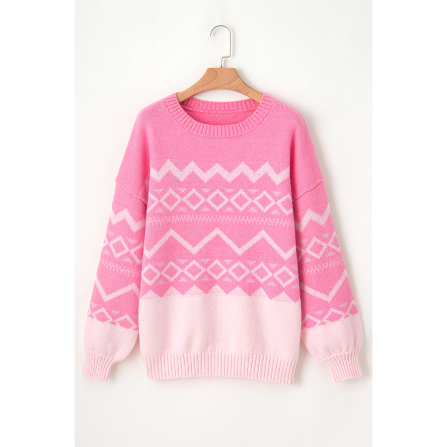 Geometric Drop Shoulder Long Sleeve Sweater Apparel and Accessories