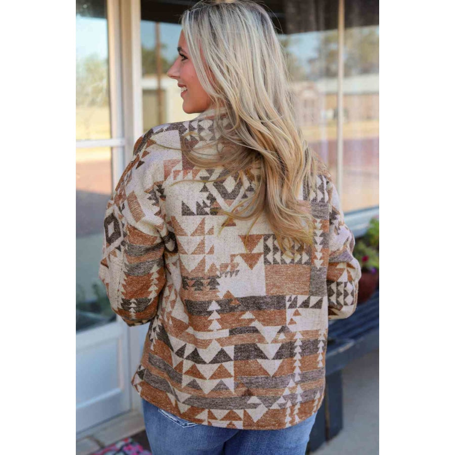 Geometric Dropped Shoulder Collared Jacket Camel / S