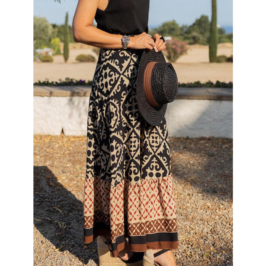 Geometric Elastic Waist Maxi Skirt Apparel and Accessories