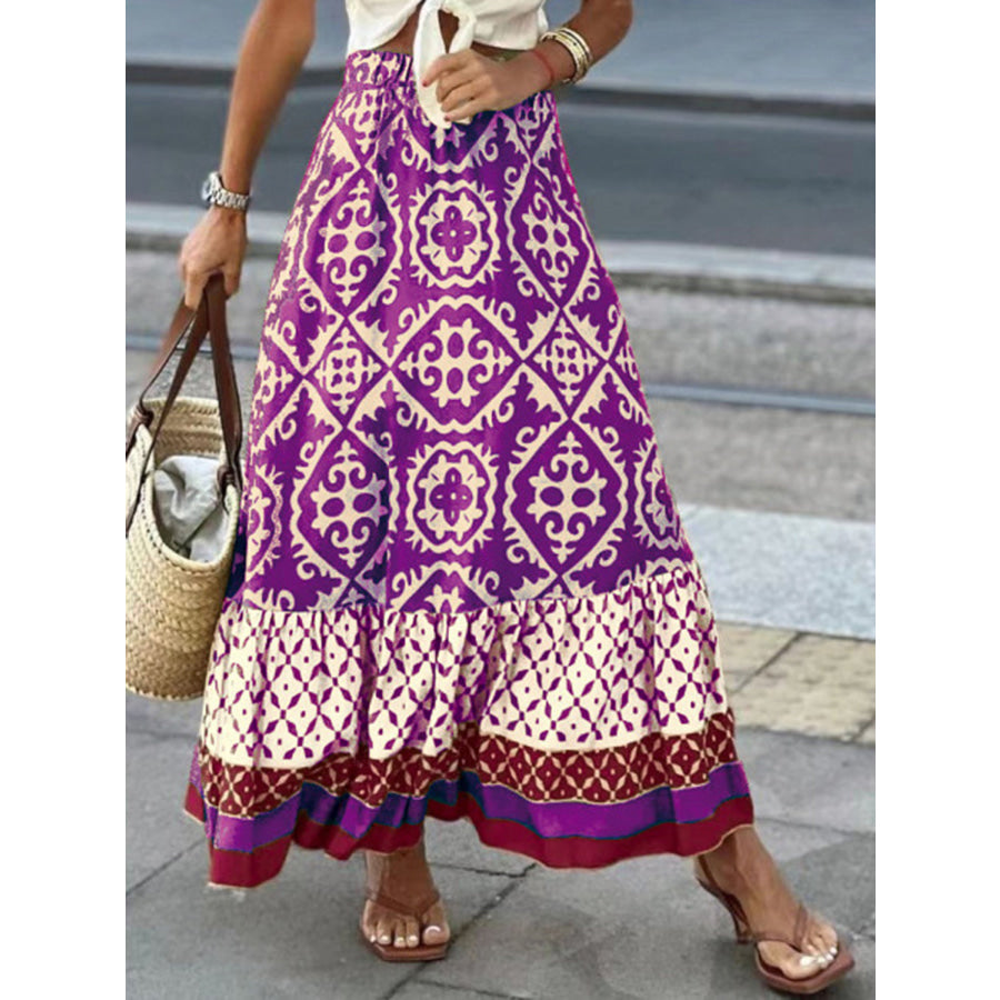 Geometric Elastic Waist Maxi Skirt Apparel and Accessories