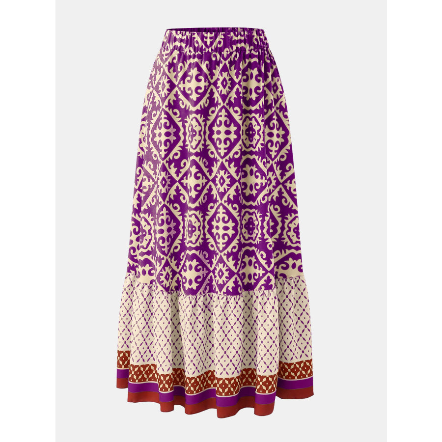 Geometric Elastic Waist Maxi Skirt Apparel and Accessories