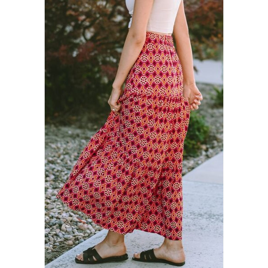 Geometric Elastic Waist Tiered Skirt Clothing