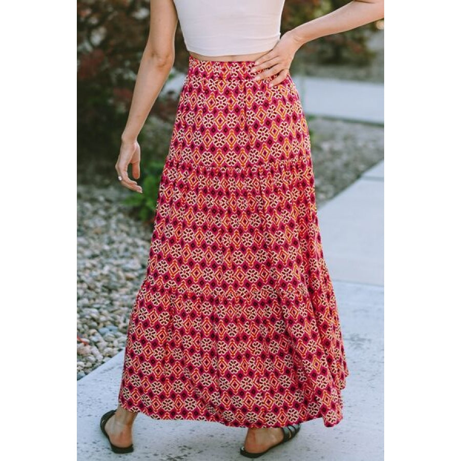 Geometric Elastic Waist Tiered Skirt Clothing