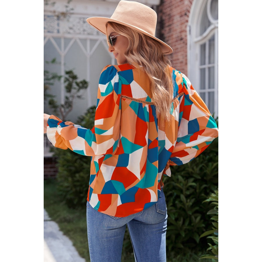 Geometric Flounce Sleeve Blouse