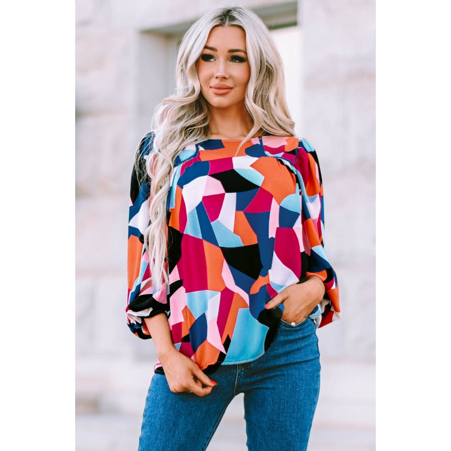 Geometric Flounce Sleeve Blouse