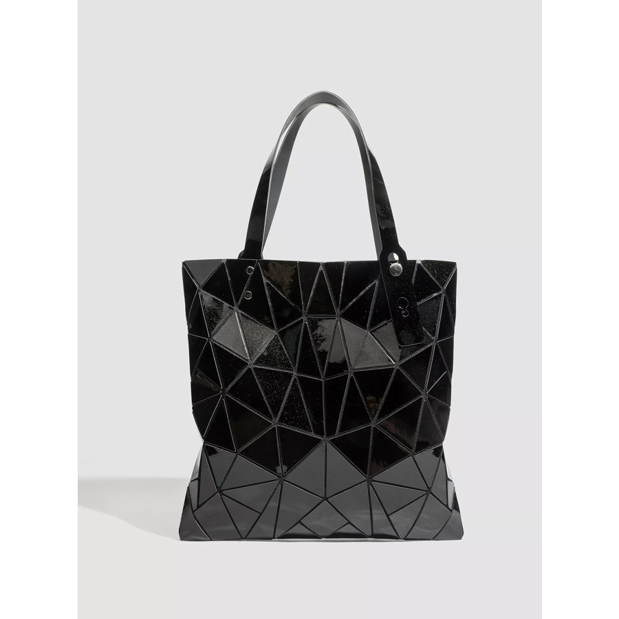 Geometric Glossy Paneled Handbag Black / onesize Apparel and Accessories