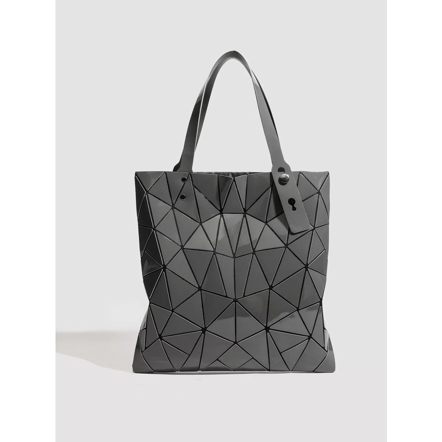 Geometric Glossy Paneled Handbag Gray / onesize Apparel and Accessories