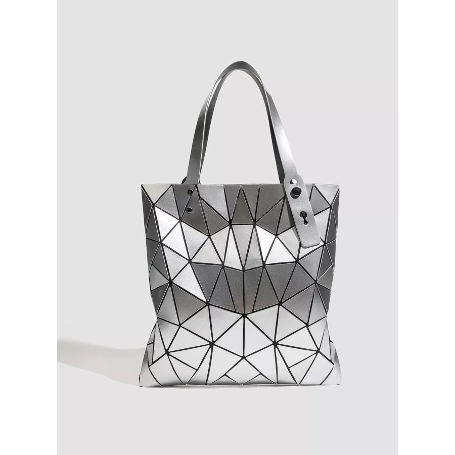 Geometric Glossy Paneled Handbag Silver / onesize Apparel and Accessories