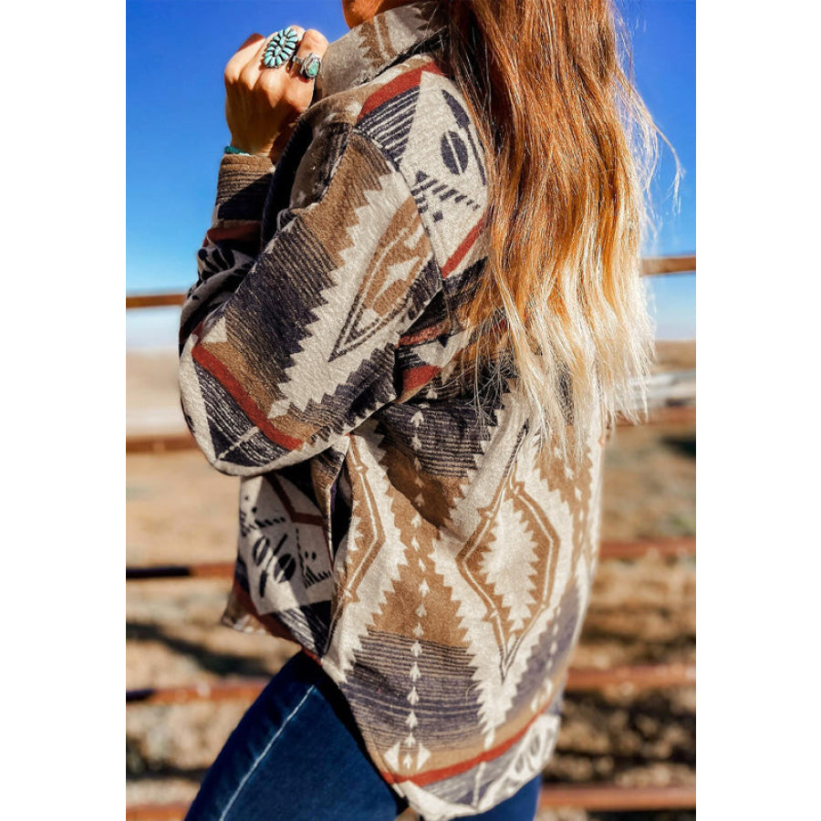 Geometric Half Button Long Sleeve Sweatshirt Apparel and Accessories