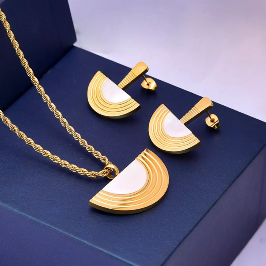 Geometric Half-Circle 18K Gold Plated Necklace Ring and Earrings Jewelry Set Apparel and Accessories
