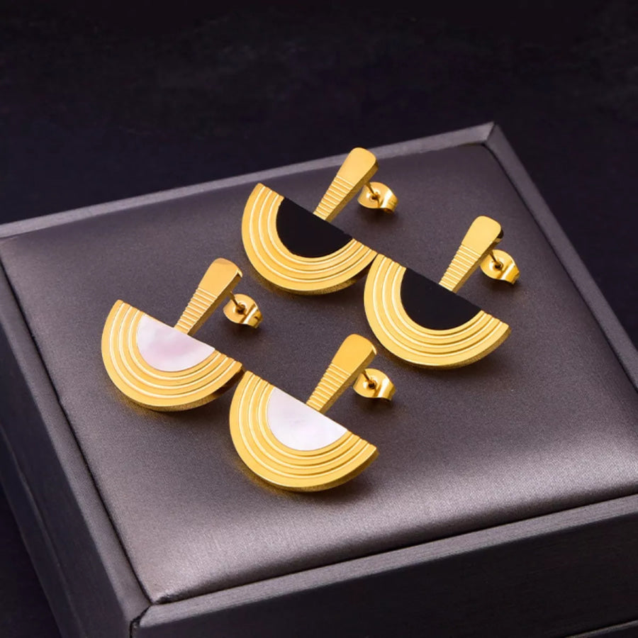 Geometric Half-Circle 18K Gold Plated Necklace Ring and Earrings Jewelry Set Apparel and Accessories