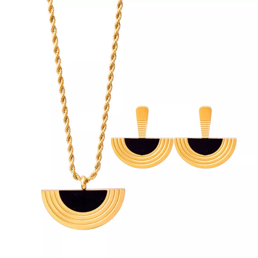 Geometric Half-Circle 18K Gold Plated Necklace Ring and Earrings Jewelry Set Apparel and Accessories