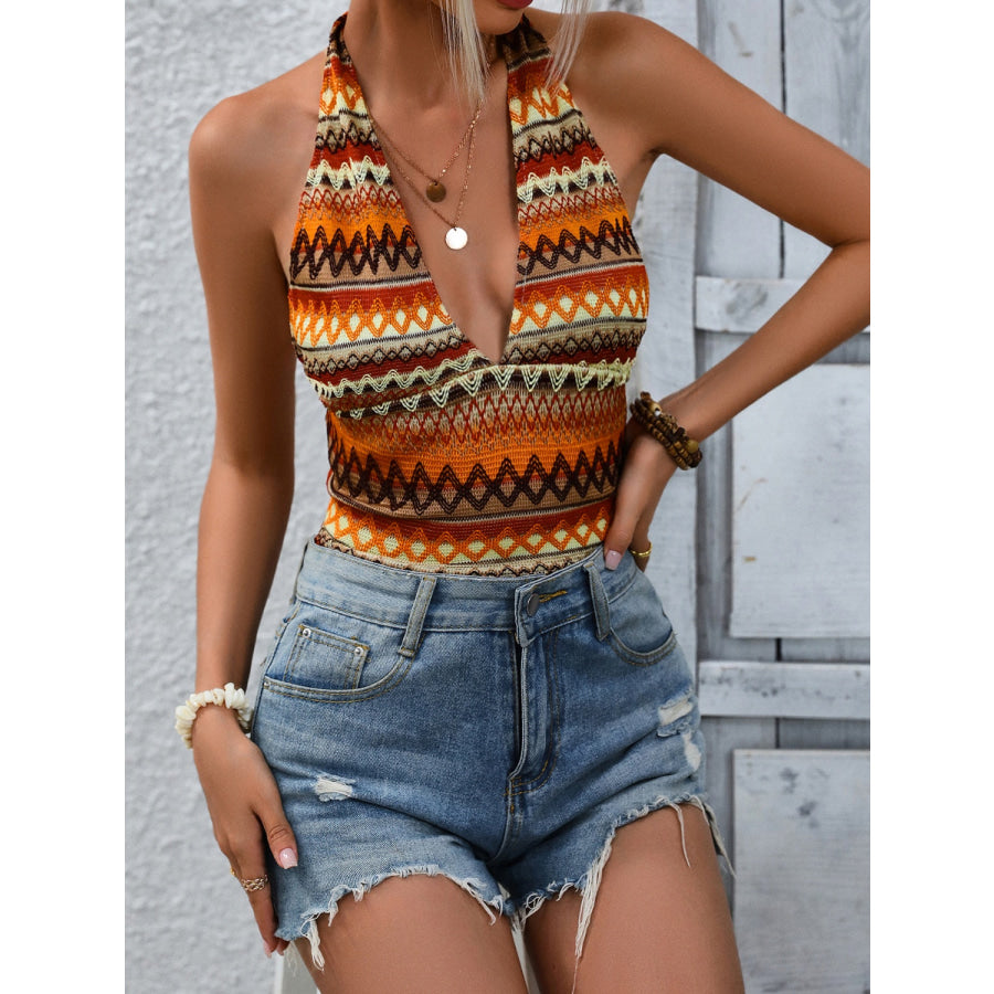 Geometric Halter Neck Cropped Tank Apparel and Accessories