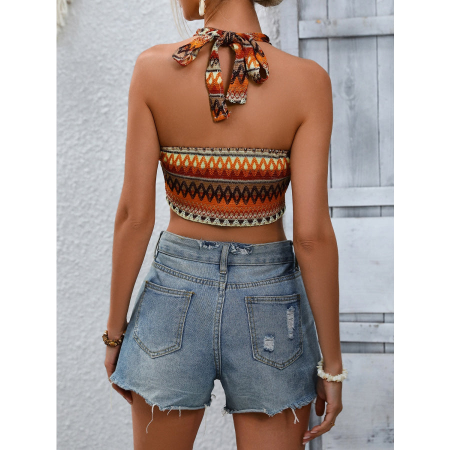 Geometric Halter Neck Cropped Tank Apparel and Accessories