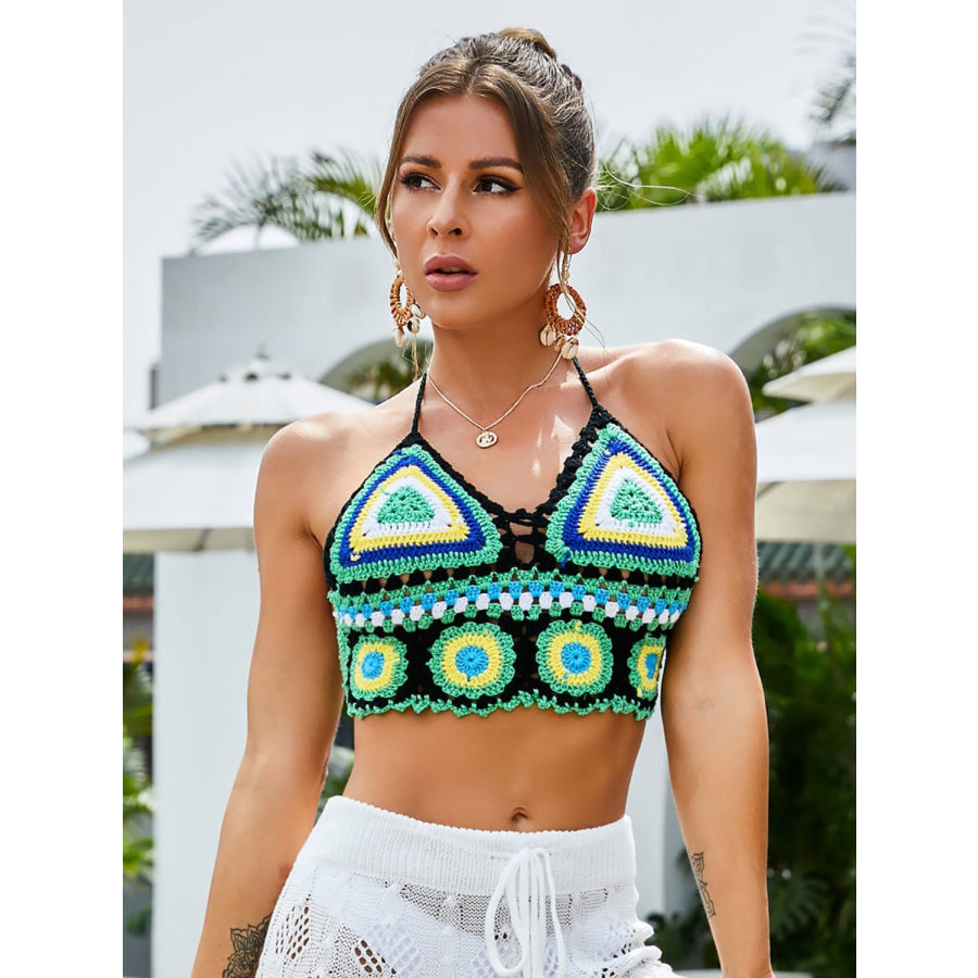 Geometric Halter Neck Swim Top Apparel and Accessories