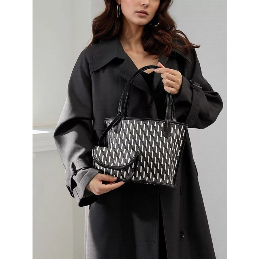Geometric Handbag with Detachable Purse Black / onesize Apparel and Accessories