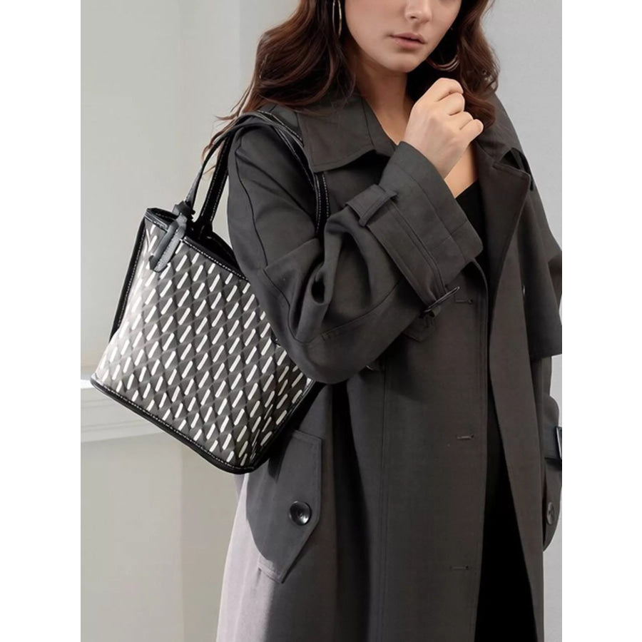 Geometric Handbag with Detachable Purse Black / onesize Apparel and Accessories