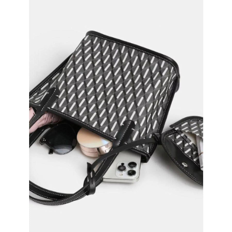 Geometric Handbag with Detachable Purse Black / onesize Apparel and Accessories