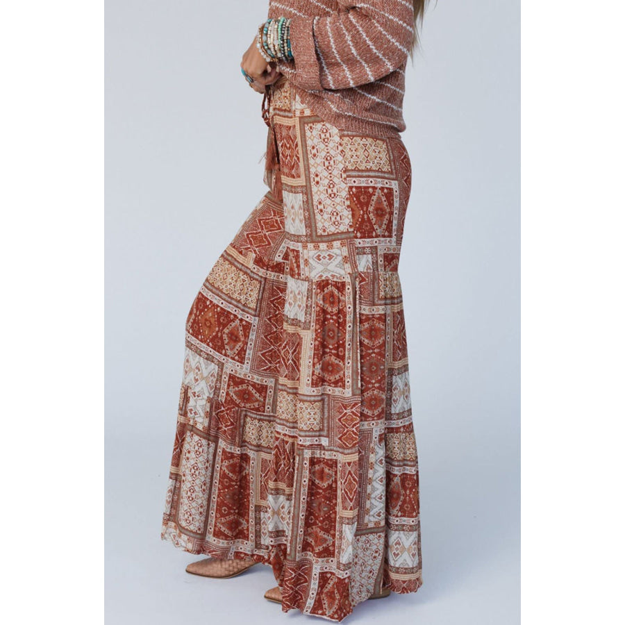 Geometric High Waist Wide Leg Pants Multicolor / S Apparel and Accessories