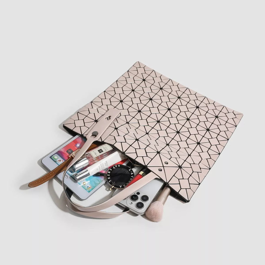 Geometric Lattice Pattern Handbag Milk Tea / onesize Apparel and Accessories