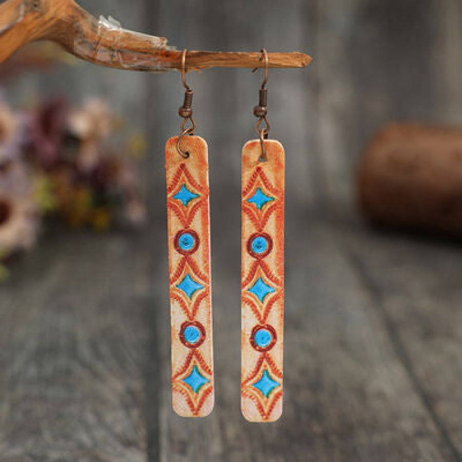 Geometric Leather Bar Earrings Tangerine / One Size Apparel and Accessories