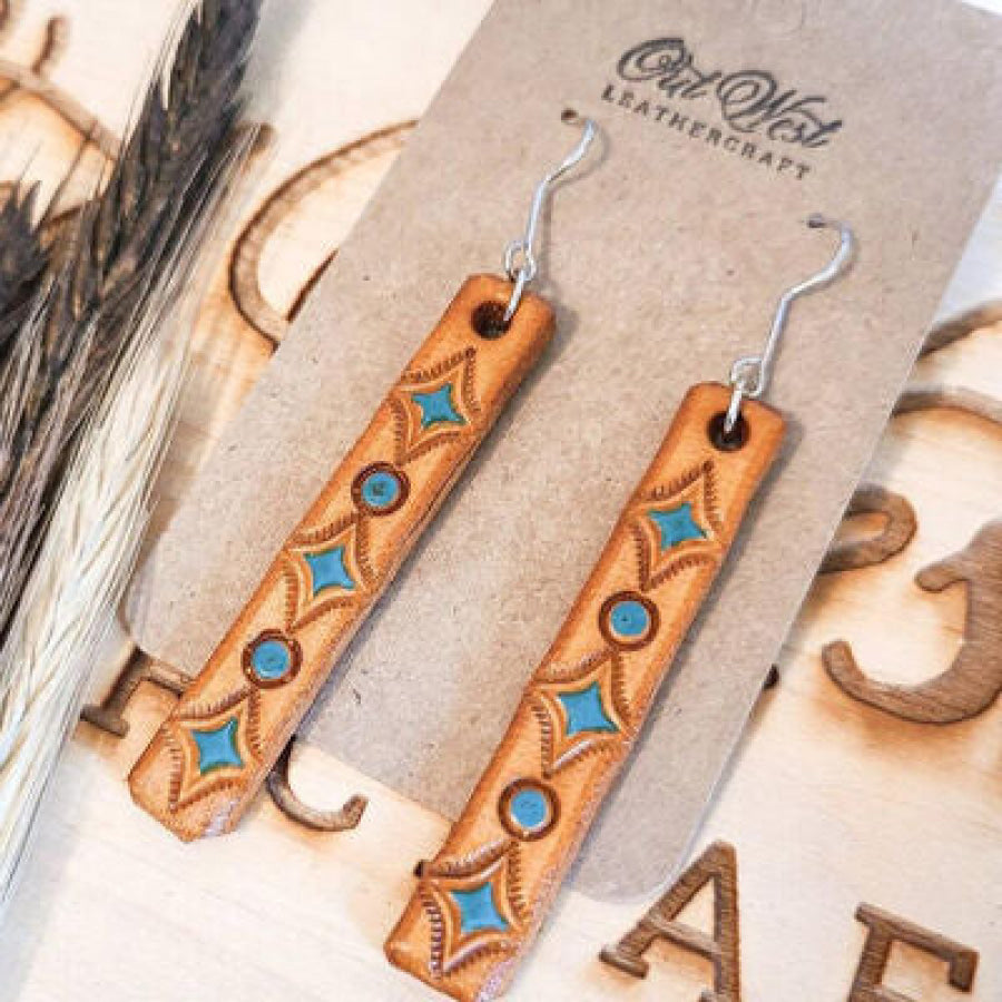 Geometric Leather Bar Earrings Tangerine / One Size Apparel and Accessories