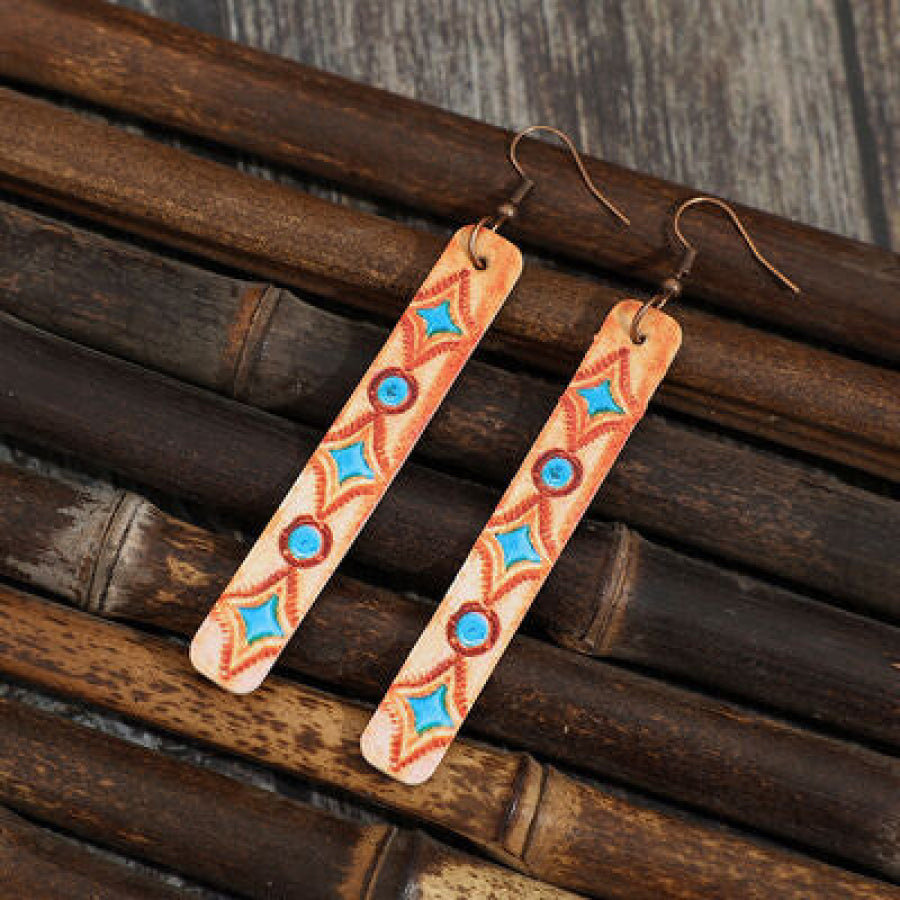 Geometric Leather Bar Earrings Tangerine / One Size Apparel and Accessories