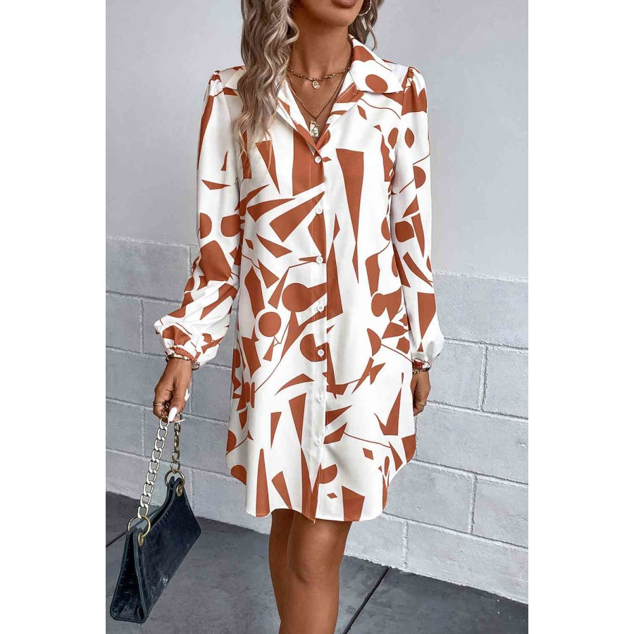 Geometric Long Sleeve Shirt Dress Clothing