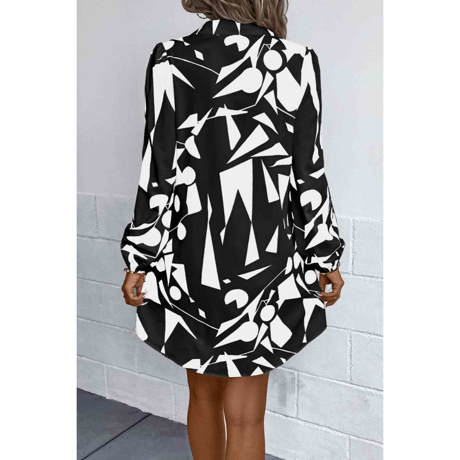 Geometric Long Sleeve Shirt Dress Black / S Clothing