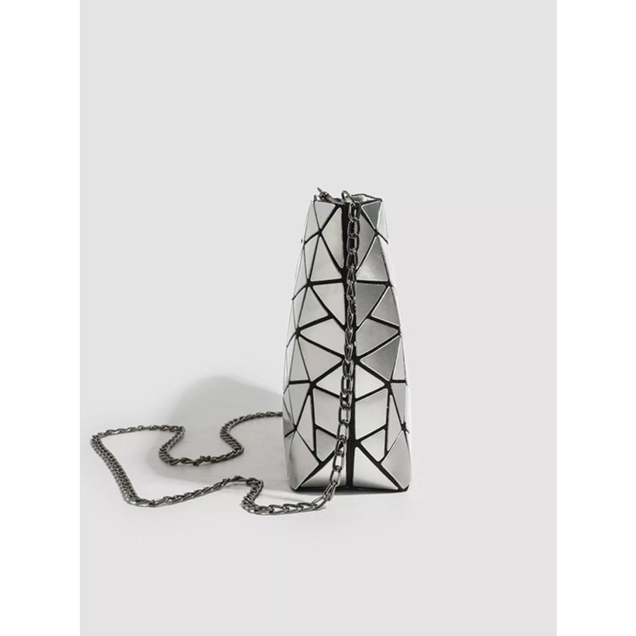 Geometric Metallic Crossbody Bag with Chain Strap Apparel and Accessories