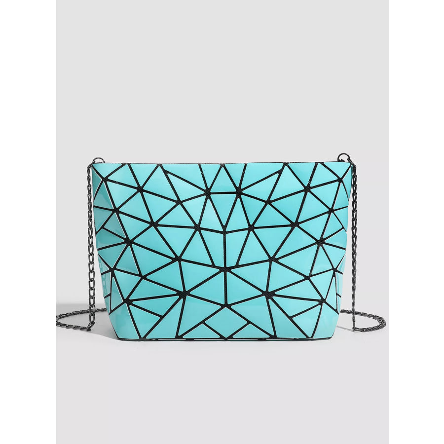 Geometric Metallic Crossbody Bag with Chain Strap Bright Blue / onesize Apparel and Accessories