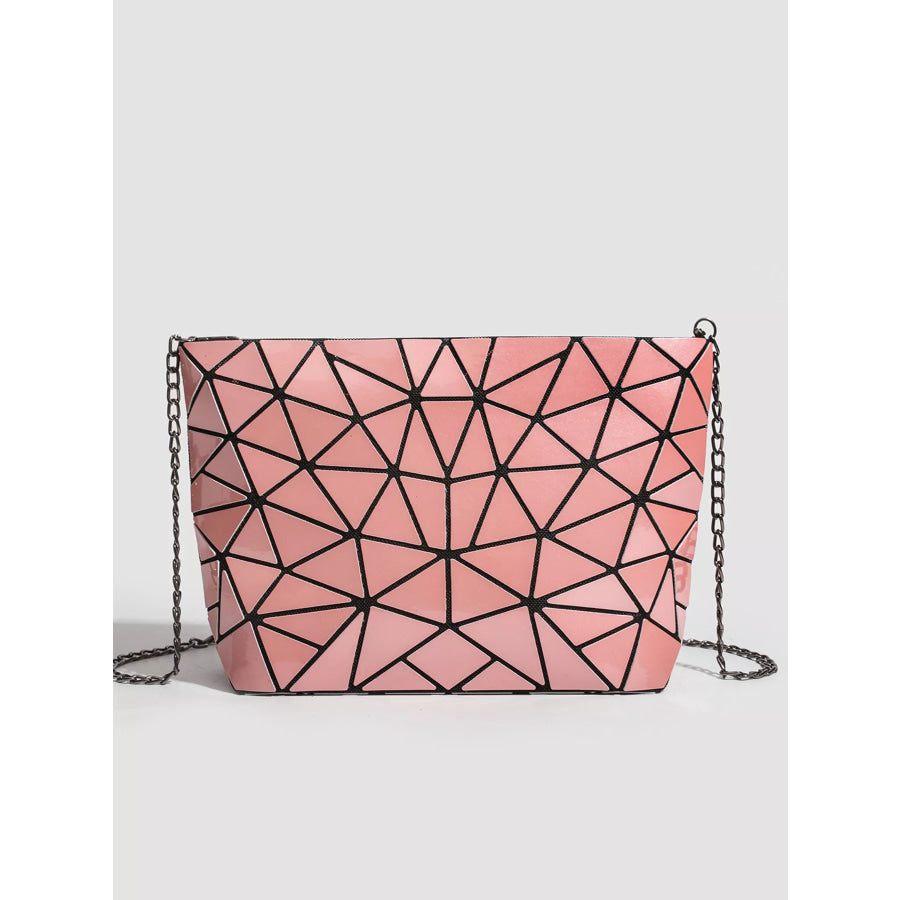 Geometric Metallic Crossbody Bag with Chain Strap Bright Pink / onesize Apparel and Accessories