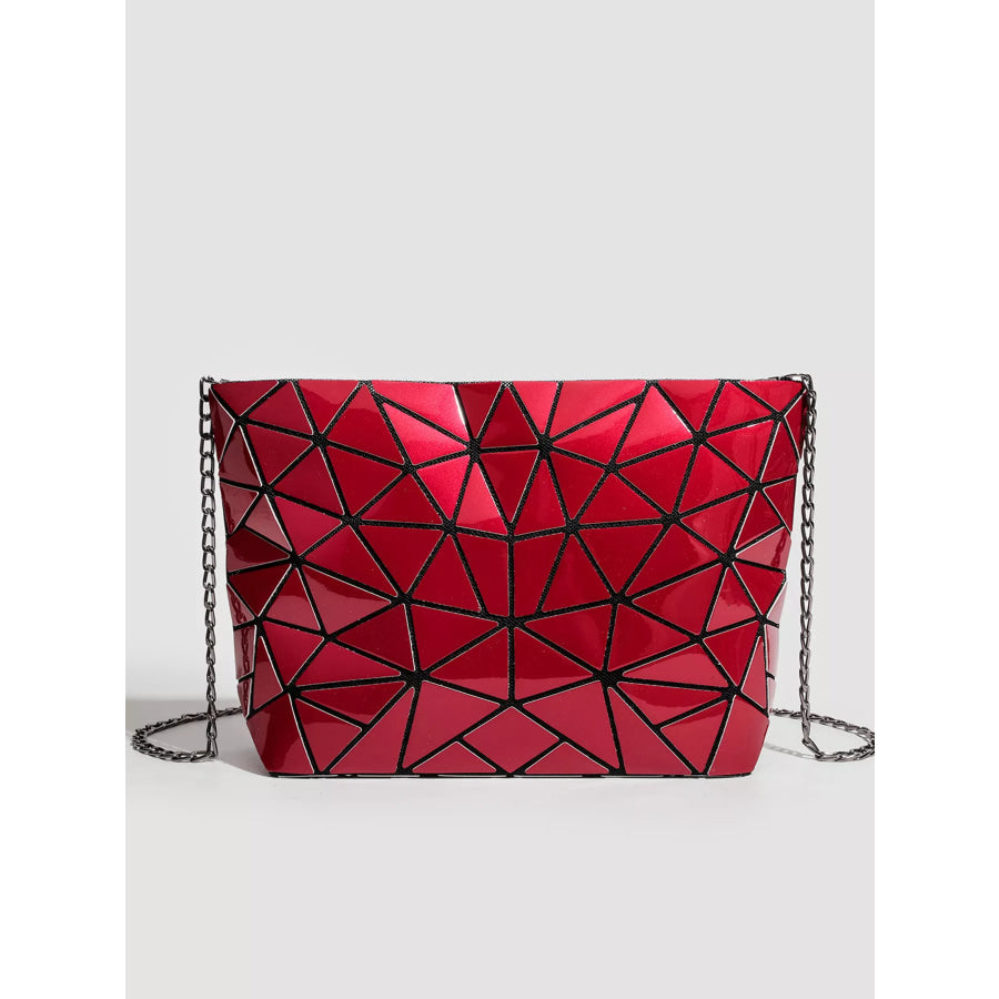 Geometric Metallic Crossbody Bag with Chain Strap Bright Red / onesize Apparel and Accessories