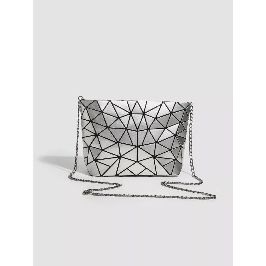 Geometric Metallic Crossbody Bag with Chain Strap Silver / onesize Apparel and Accessories