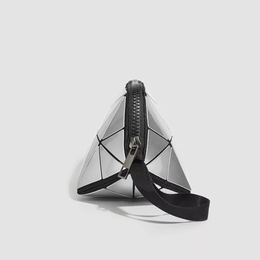 Geometric Metallic Silver Clutch with Modern Origami Design / onesize Apparel and Accessories