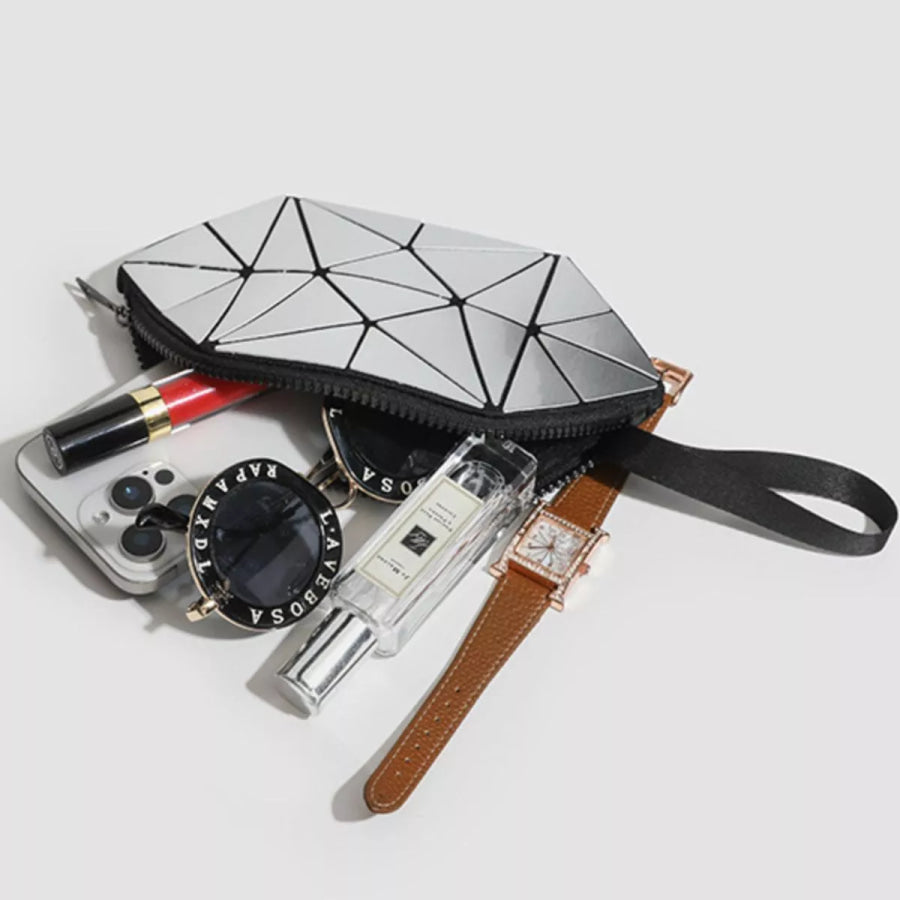 Geometric Metallic Silver Clutch with Modern Origami Design / onesize Apparel and Accessories