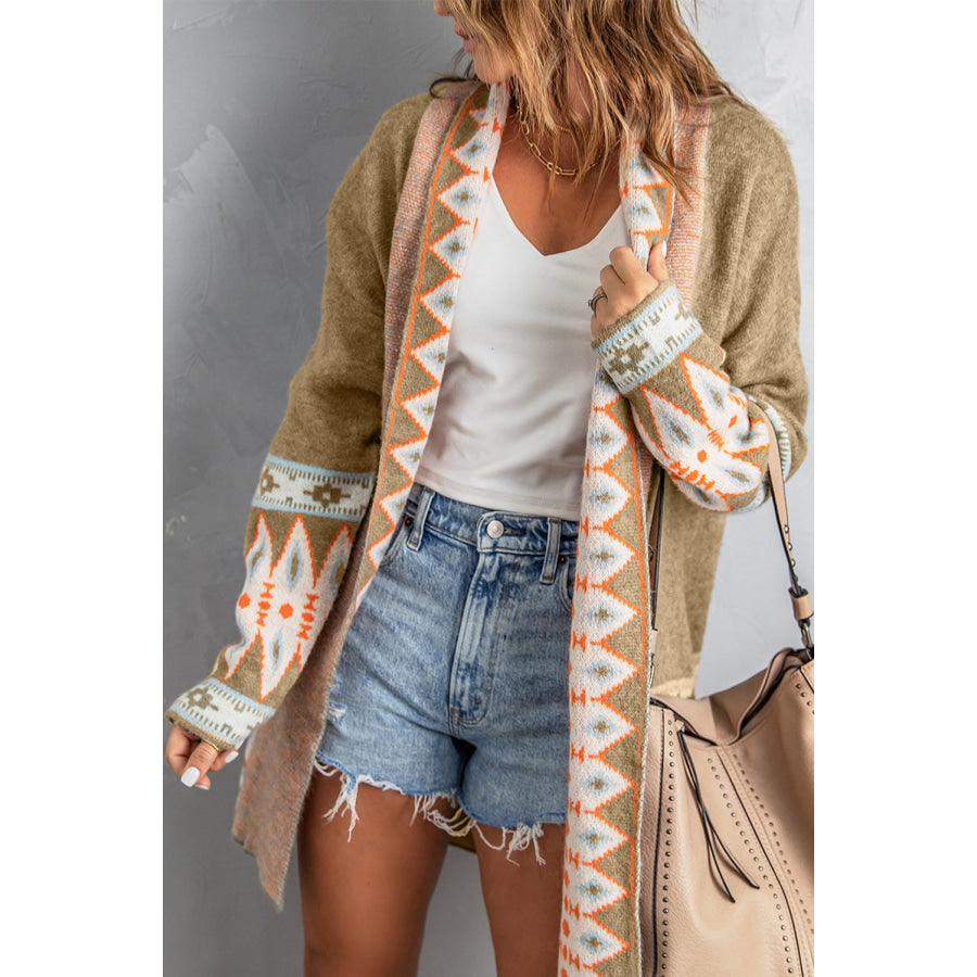 Geometric Open Front Long Sleeve Cardigan Apparel and Accessories