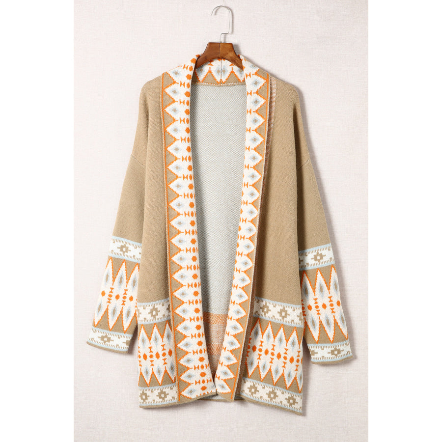 Geometric Open Front Long Sleeve Cardigan Apparel and Accessories